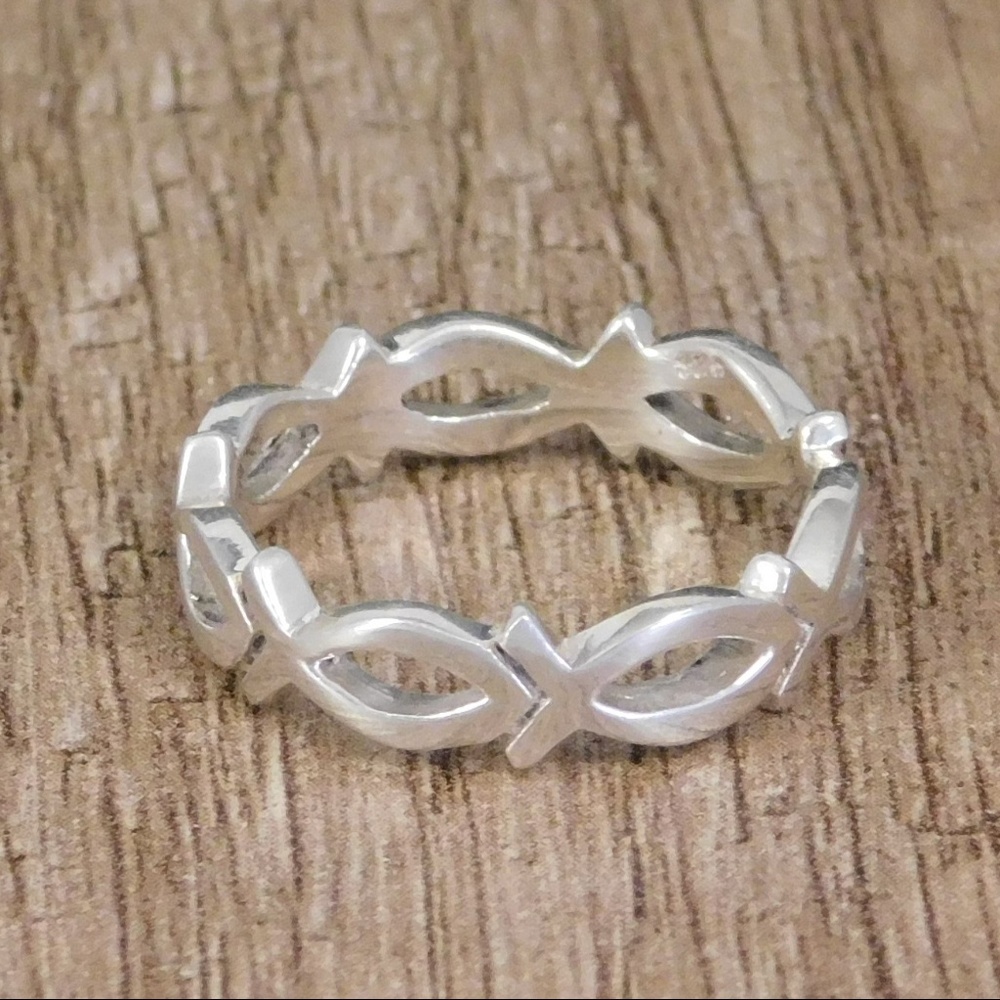 Sterling Silver Ichthus Ring Christian Fish